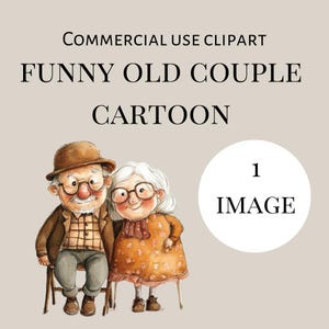 Funny old couple watercolour clipart, cartoon illustration, instant download, commercial use, Digital Only, PNG, Valentine’s Day