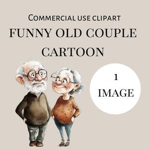 Funny old couple watercolour clipart, cartoon illustration, instant download, commercial use, Digital Only, PNG, Valentine’s Day