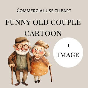 Funny old couple watercolour clipart, cartoon illustration, instant download, commercial use, Digital Only, PNG, Valentine’s Day