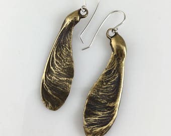 Maple Seed Earrings - Medium, Bronze Dangle Earrings, Maple Seeds