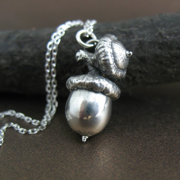 Large Sterling Silver Acorn Necklace, Botanical Jewelry, Acorn Necklace