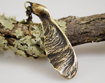 Medium Maple Seed Necklace, Bronze, Nature Jewelry, Botanical Jewelry