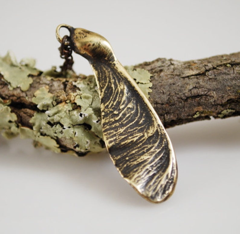 Medium Maple Seed Necklace, Bronze, Nature Jewelry, Botanical Jewelry image 1