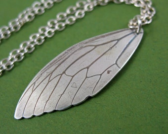 Cicada Wing Necklace, Sterling Silver, Real Insect Jewelry