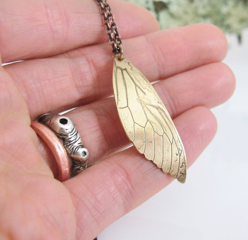 Cicada Wing Necklace, Copper or Brass, Real Insect Jewelry image 2