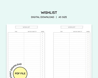 Printable A5 Size Wishlist Planner Pages