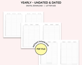 Printable Letter Size Yearly Overview Planner Pages