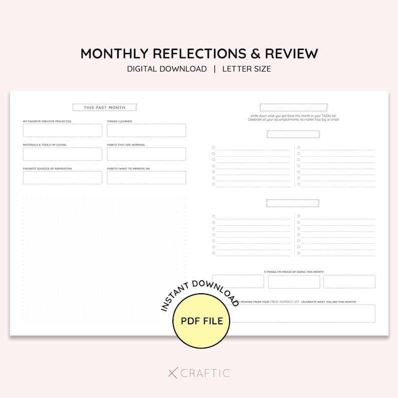 Monthy Reflections Printable Monthly Reflections and Review Letter Size Planner Pages - Etsy