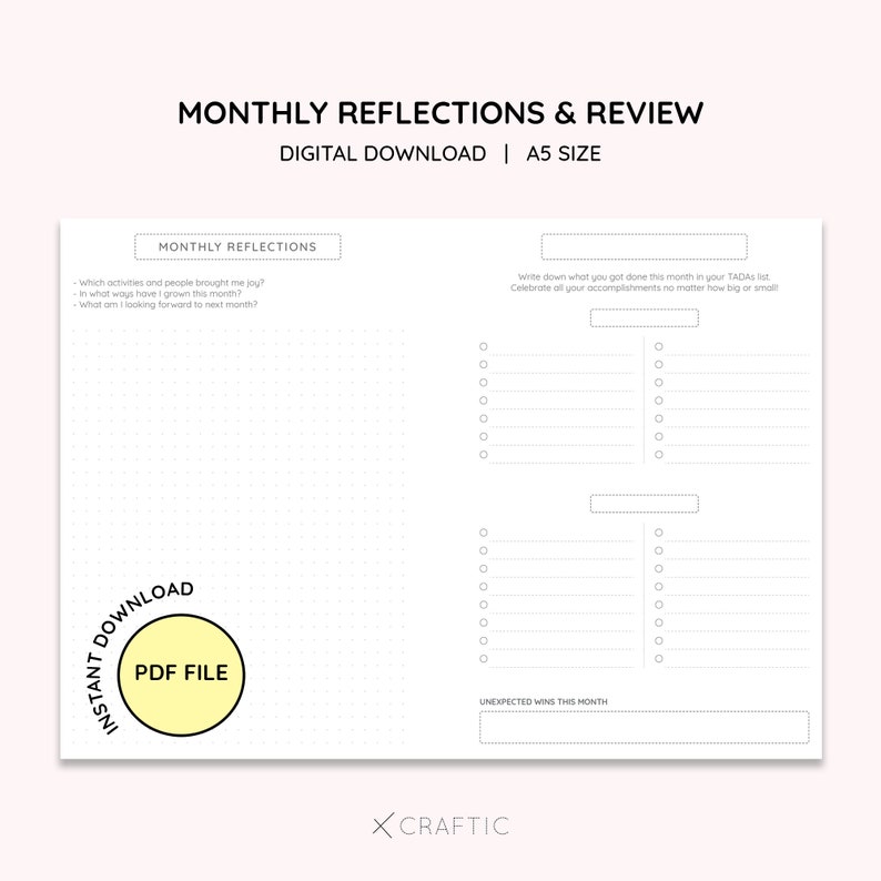 Monthly Reflections and Review Printable Planner Pages | Etsy