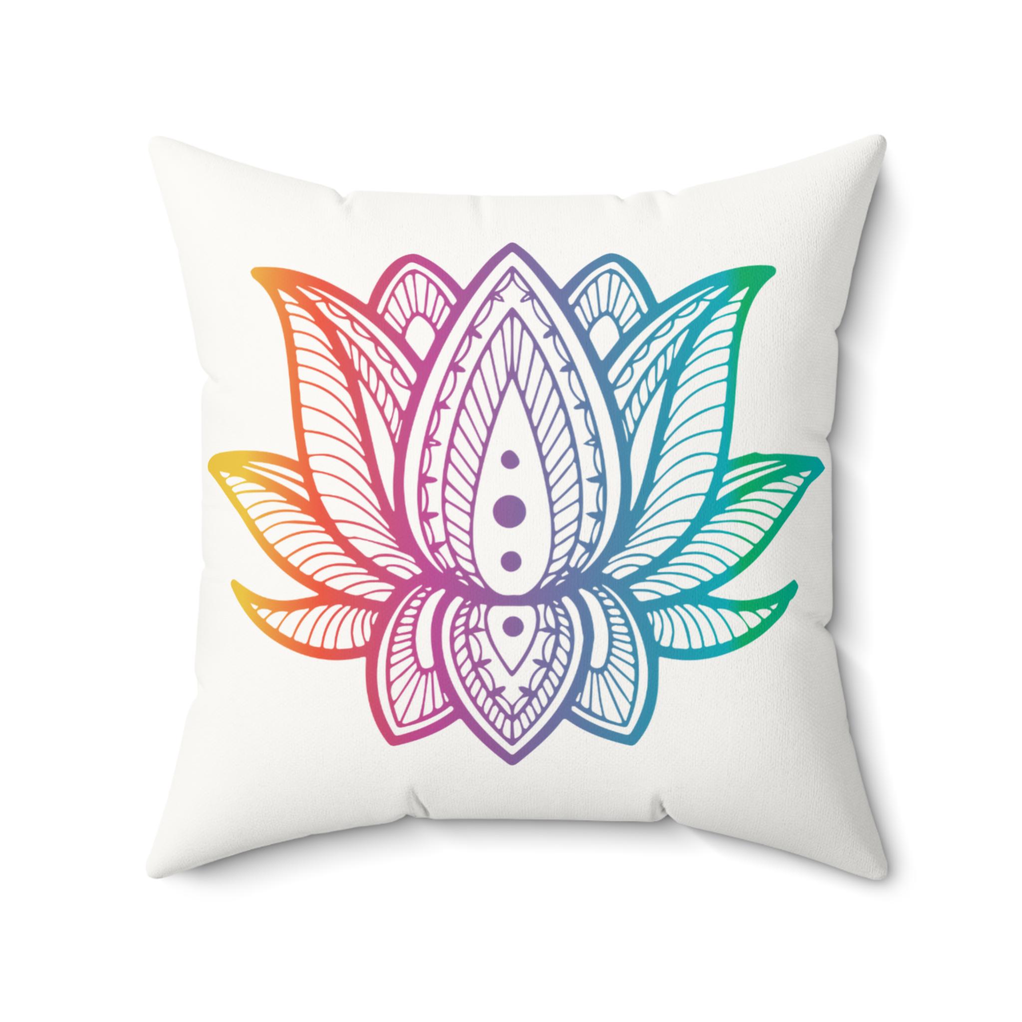 Lotus Flower Faux Suede Pillow: Colorful Boho Home Decor