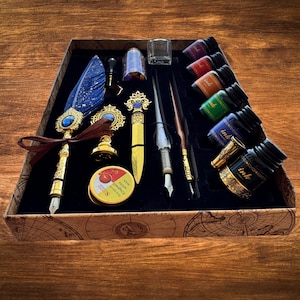 Ink Dip Pen, Dip Pen with Ink, Wax Sealer, Wax Seal, Feather Dip Pen, Feather Fountain Pen, Feathered Pens, Old World Fountain Pen Gift Set
