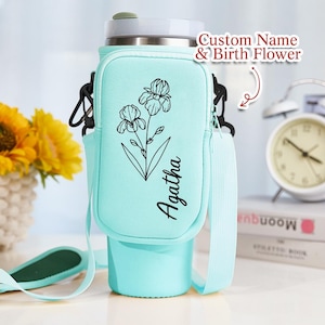 Personalisierte Geburtsblume wasserdichte Flasche Tragetasche für 40 Unzen Stanley Tumbler Geschenk