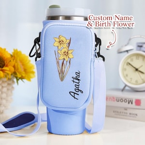 Personalisierte Geburtsblume wasserdichte Flaschentragetasche mit abnehmbarem Beutel für 40 Unzen Stanley Tumbler Geschenk