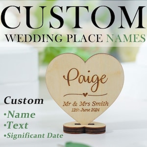 Personalisierte hölzerne Hochzeit Ortnamen benutzerdefinierte Tischkarten Hochzeit Tischdekoration