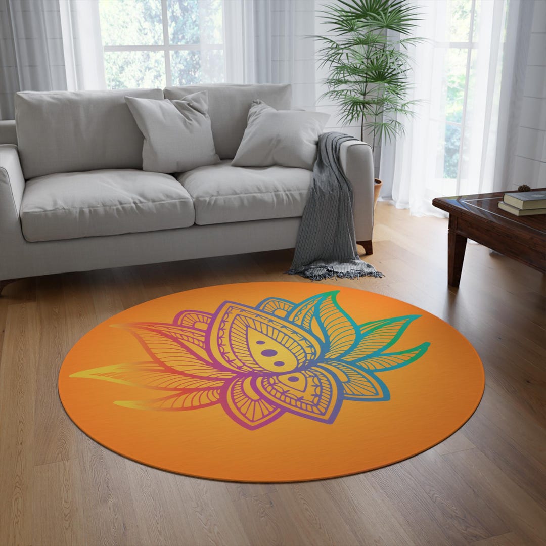 Bohemian Lotus Round Rug - Vibrant Area Carpet, Meditation Mat, Home ...