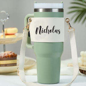 Custom Name Water Bottle Carrier Bag for 40oz Stanley Tumbler with Adjustable Strap Birthday Gift