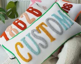 Personalized Punch Needle Pillow Case: Custom Embroidered Linen, Nursery Decor