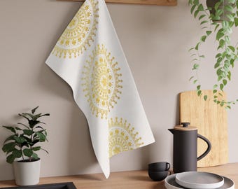 Mandala Tea Towel: Boho Kitchen Decor, Tarot Altar Cloth