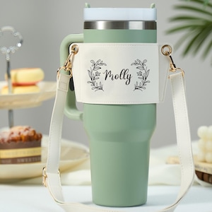 Benutzerdefinierte Blumenmuster Wasserflasche Tragetasche mit verstellbarem Riemen für 40 Unzen Stanley Tumbler Geschenk für Frauen