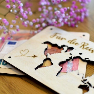 Geldgeschenk Reisekasse Weltkarte Geschenkidee für Hochzeit Geldgeschenk Reise, Personalisiertes Geldgeschenk Brautpaar
