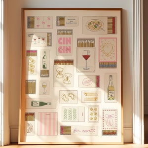 Streichholzschachtel Pasta Illustration für Pasta Liebhaber, Küchen Wein Druck, Italienisches Essen Poster, Pasta Wandkunst, Pasta Kunstwerk, Cin Cin, La Dolce Vita