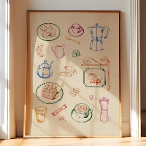 Italian Coffee Wall Art – Espresso & Cappuccino Print, Moka Pot Poster, Latte Illustration, Cafe Decor, Barista Gift, Kitchen Downloadable