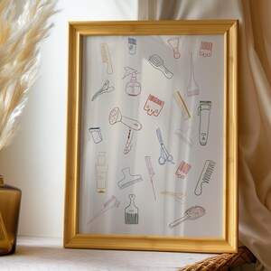Black Hair Salon Tools Art Print, Hairdresser Gift, Beauty School Decor