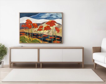 Abstracte bloemenkunst, landschapskunst, landschapsprint, kleurrijk bloemolieverfschilderij, schilderen op canvasprint, kleurrijke Slavische muurkunst