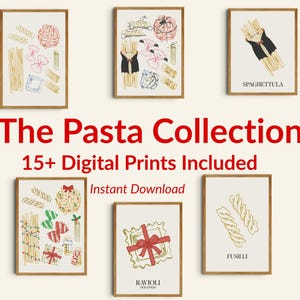 Hand Drawn Pasta Wall Art Bundle, Printable Kitchen Decor for Pasta Lovers, Digital Download Italian Food Prints, Spaghetti Printable