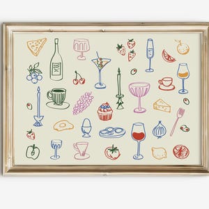 Landschap ingelijste cocktailprint, etenskunstposter voor keuken, unieke barwagenkunstprint voor etentje, wijnposter, alcoholkunstwerk