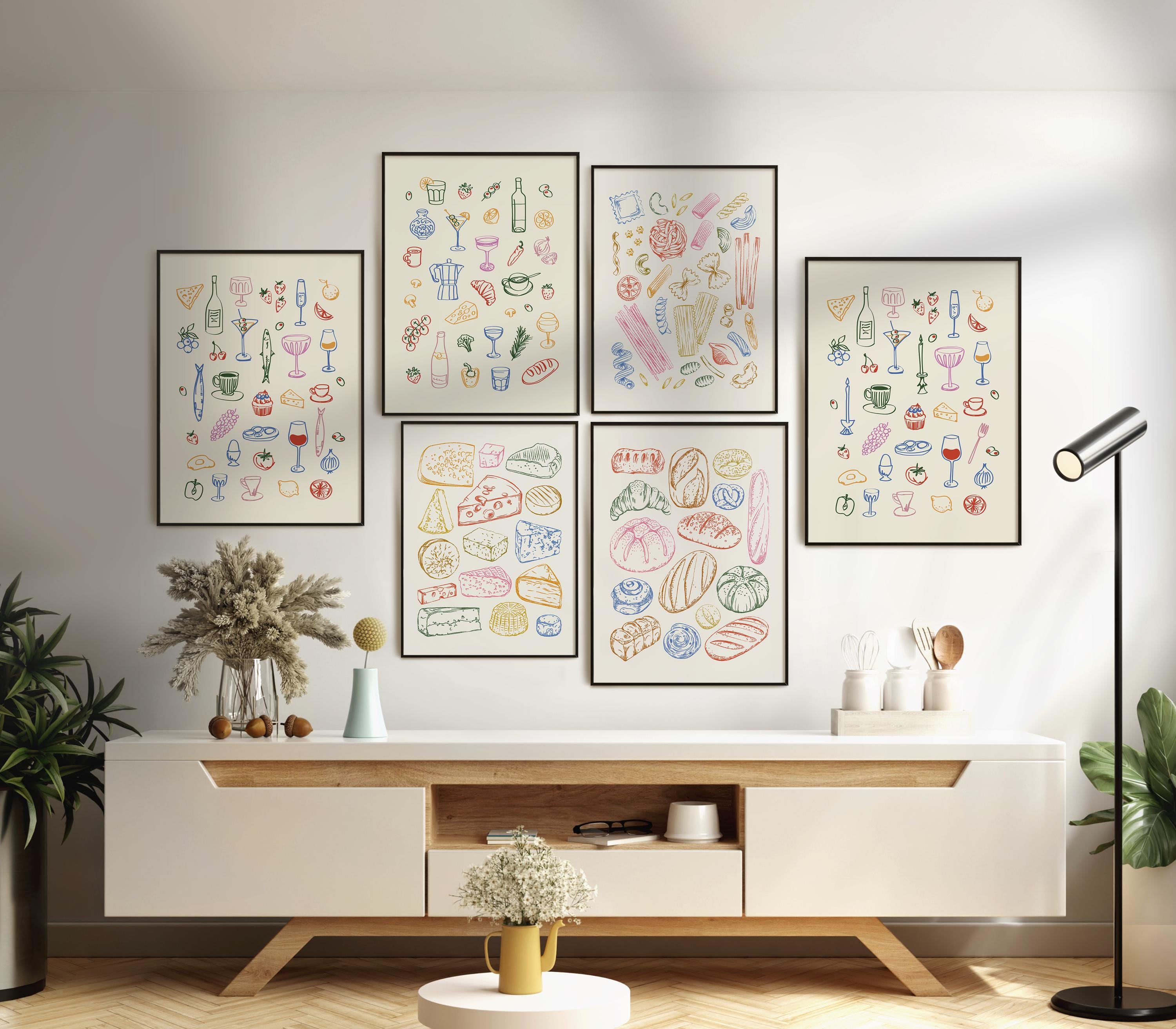 printable kitchen prints wall art, set of 6, hand... Printable Kitchen Prints Wall Art, Set of 6, Hand Drawn Cocktail Drinks ...