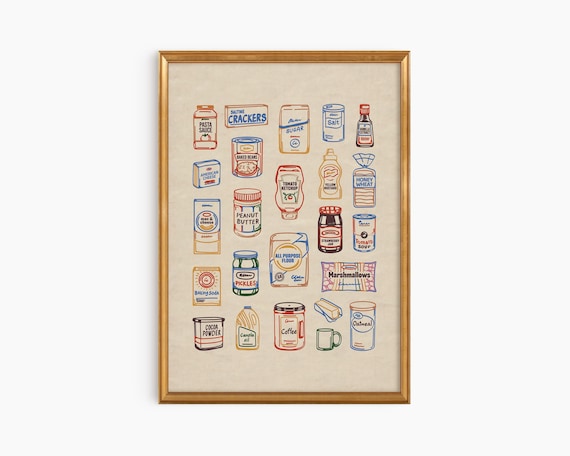 USA Pantry Sketch Print – Vintage Kitchen Food Illustration