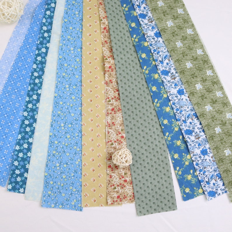 Blue Vintage Miniature Flower Jelly Roll Fabric Strips-10Precut Strips 2.339.3100% Cotton zdjęcie 7