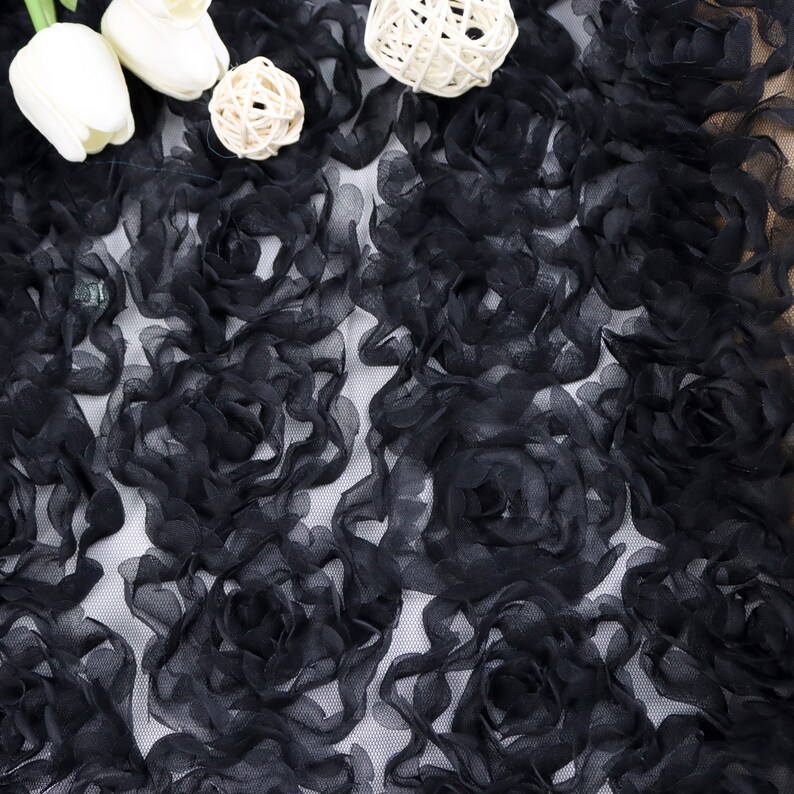 Black 3D Rose Flower Fabric,3d Chiffon Black Rose,tutu Fabrics,designer ...