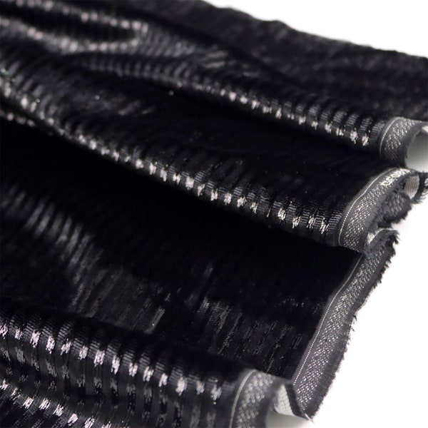 Velvet  with lifted stripe in Black,Black striped velvet,Ribbed Velvet Stretch Knit Garment ,Black Stripe Pattern