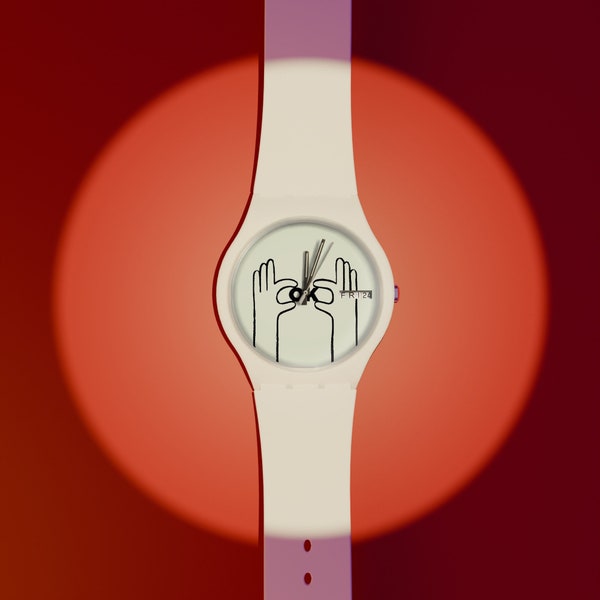 Hands Saying Okay %100 Hand Painted Wrist Watch | Unisex Silicone Watch | Custom Art Watch Gift | Mini Painting Accesories | Modern Art