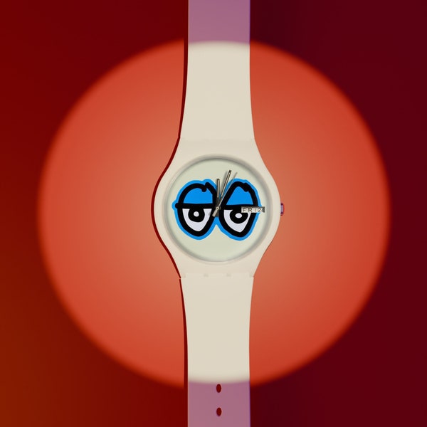 Blue Eyes %100 Hand Painted Wrist Watch | Unisex Silicone Watch | Custom Art Watch Gift | Mini Painting Accesories | Modern Art