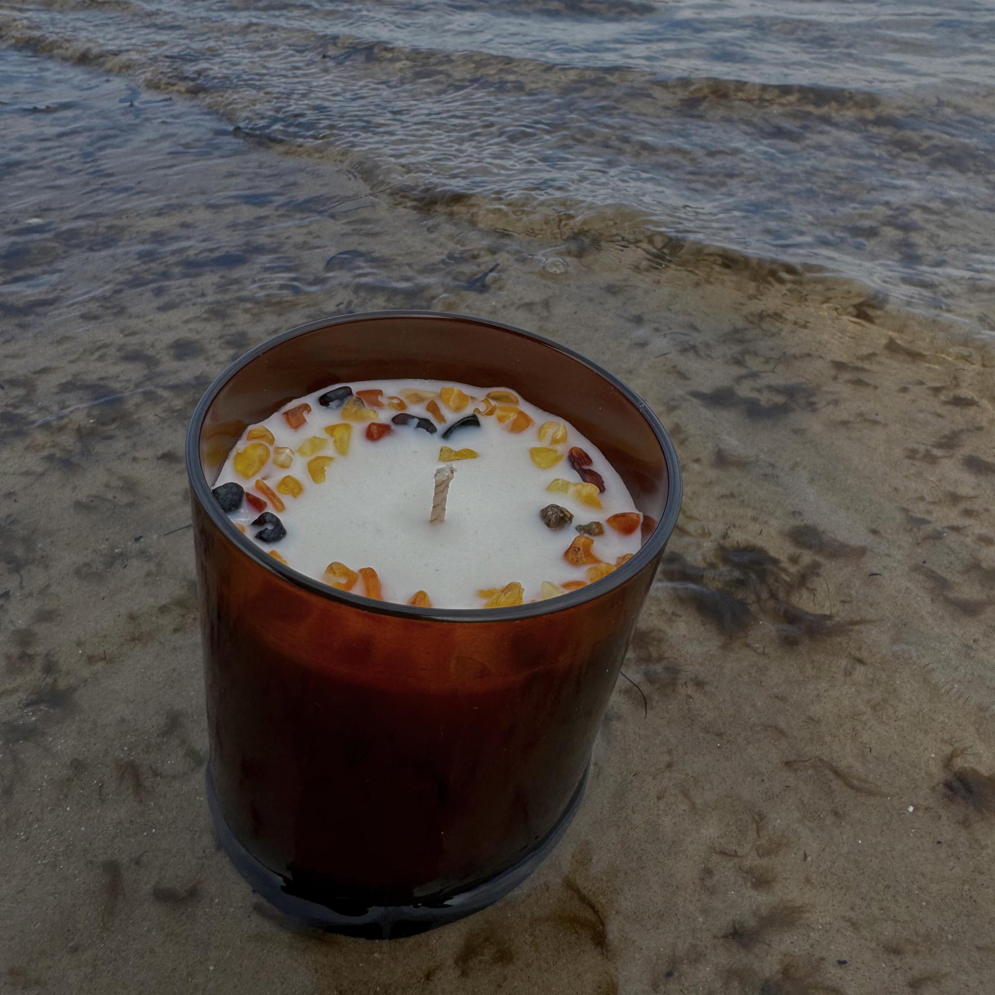 Latvian, Baltic Amber Crystals Infused Soy Wax Container Candle Pine ...