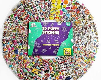 Stickers 3D - Sac de fête avec plus de 1 300 stickers pour enfants, albums, stickers voiture, lettres, chiffres, dinosaures, étoiles, alphabet et plus