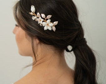 AMARA HAIR CLIP - Bruidshaarclip, handgemaakte haarclip, bloemenhaarclip, elegantie haarclip, haarclip voor bruids, bruidscadeau, haarclip