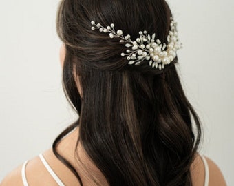 CAMILA HAIR CLIP - Fermaglio per capelli da sposa, Fermaglio per capelli con perline di perle, Fermaglio per capelli con fiori, Fermaglio per capelli in filo d'argento, Fermaglio per capelli per sposa, Regalo per sposa