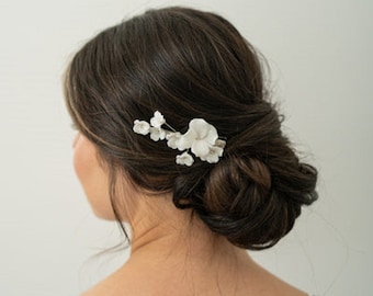 ASHER HAIR CLIP - Bruidshaarclip, porseleinen haarclip, bloemenhaarclip, elegantie haarclip, haarclip voor bruids, bruidscadeau, haarclip