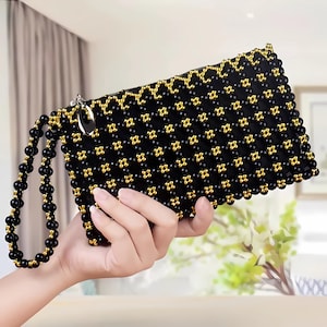 Pochette en perles faite main - Sac de soirée bleu roi et or, accessoire de mariée pour mariage, portefeuille avec bracelet de luxe pour femme, cadeau pour mère