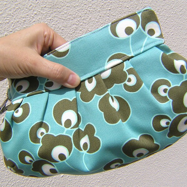 Janbag Wristlet, handmade gift pouch, bride - Bright buds in aqua