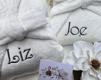 Set of 2 Personalized Plush Bathrobes: Embroidered Spa Wedding Robes