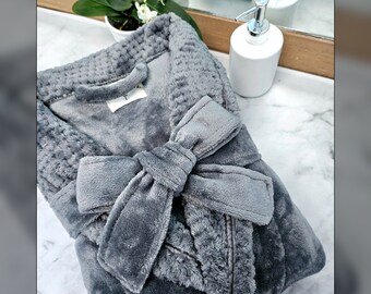 Women BathRobe, Couple Bathrobe , Personalized BathRobe , Embroidered Bathrobe , Bride Robe , Wedding Gifts , Anniversaries Robes ,Gray Robe