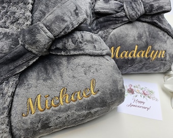 Set of 2 Personalized Plush Robes: Embroidered Spa Wedding Robes