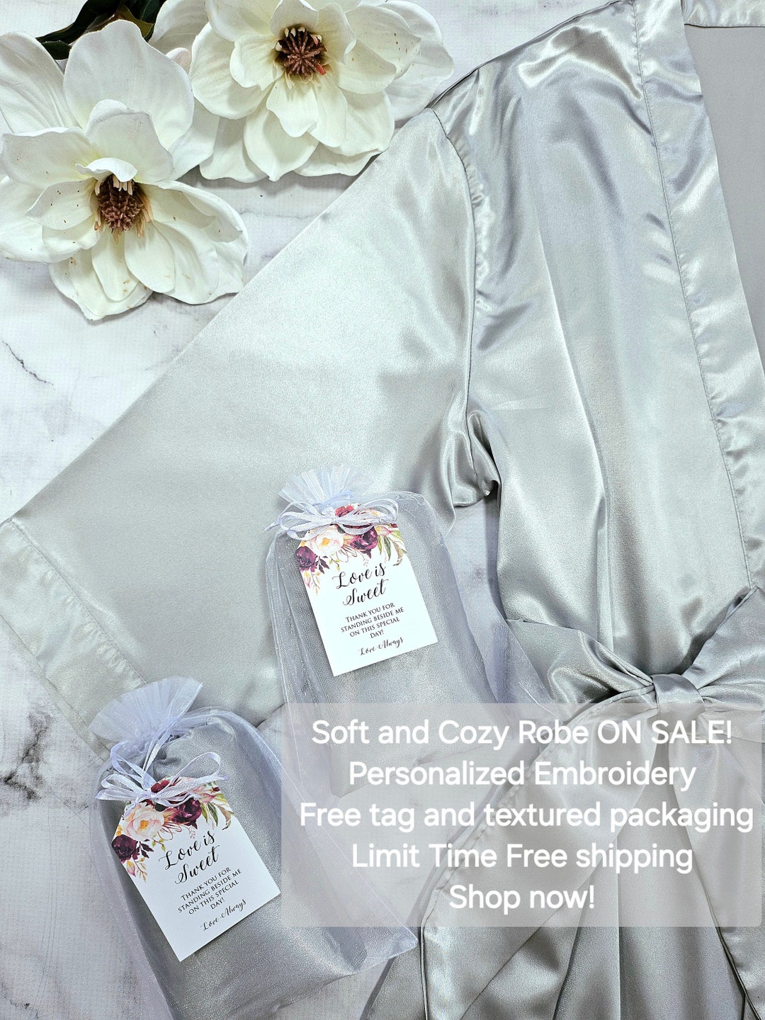 Silver Robe Hprints Bridal Robe, Bridesmaids Robes, Robes,personalized Robe,embroidered ...