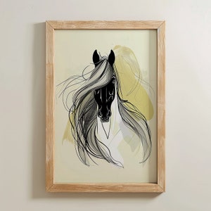 Friesian horse in neutral boho line art style | Digital Download