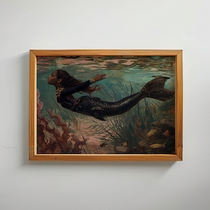 Beautiful black mermaid girl swimming under water | Digital Download